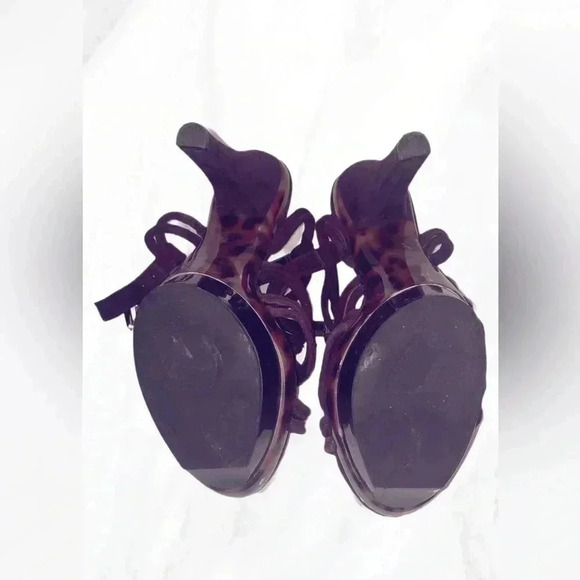 BCBG generation platform strappy leopard brown suede braided leather heel 8 - Picture 4 of 4